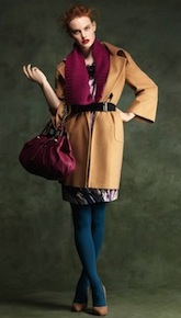 Brushstroke silk beaded dress £80/€104 Linea, Fuchsia knit cocoon cardigan £115/€138 Almost Famous, Camel coat £160/€208 Pied a Terre, Pink ‘Daria’ tote £275/€297 Patrick Cox, Black patent belt £12/€14 Therapy, Teal tights £7 Aristoc