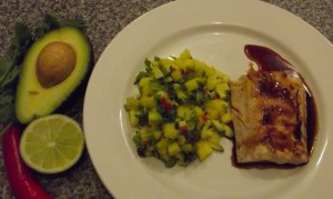 Salmon with mango and avocado salsa