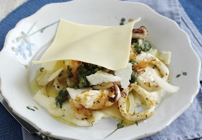 Open seafood lasagne