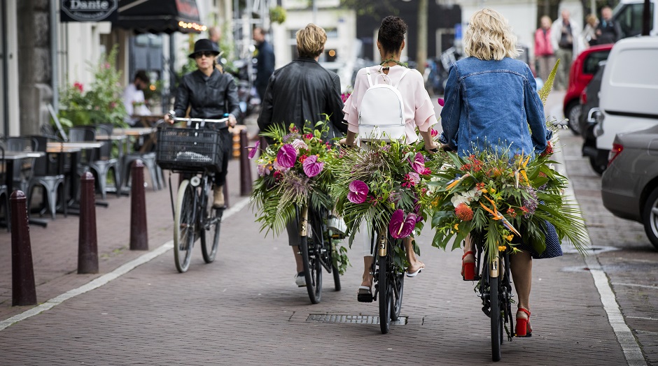 Floral vandals take to the streets of Amsterdam to mark the opening of botanically inspired Kimpton De Witt hotel on June 7, 2017 in Amsterdam, Netherlands. Kimpton De Witt is the first Kimpton hotel to open in Europe.